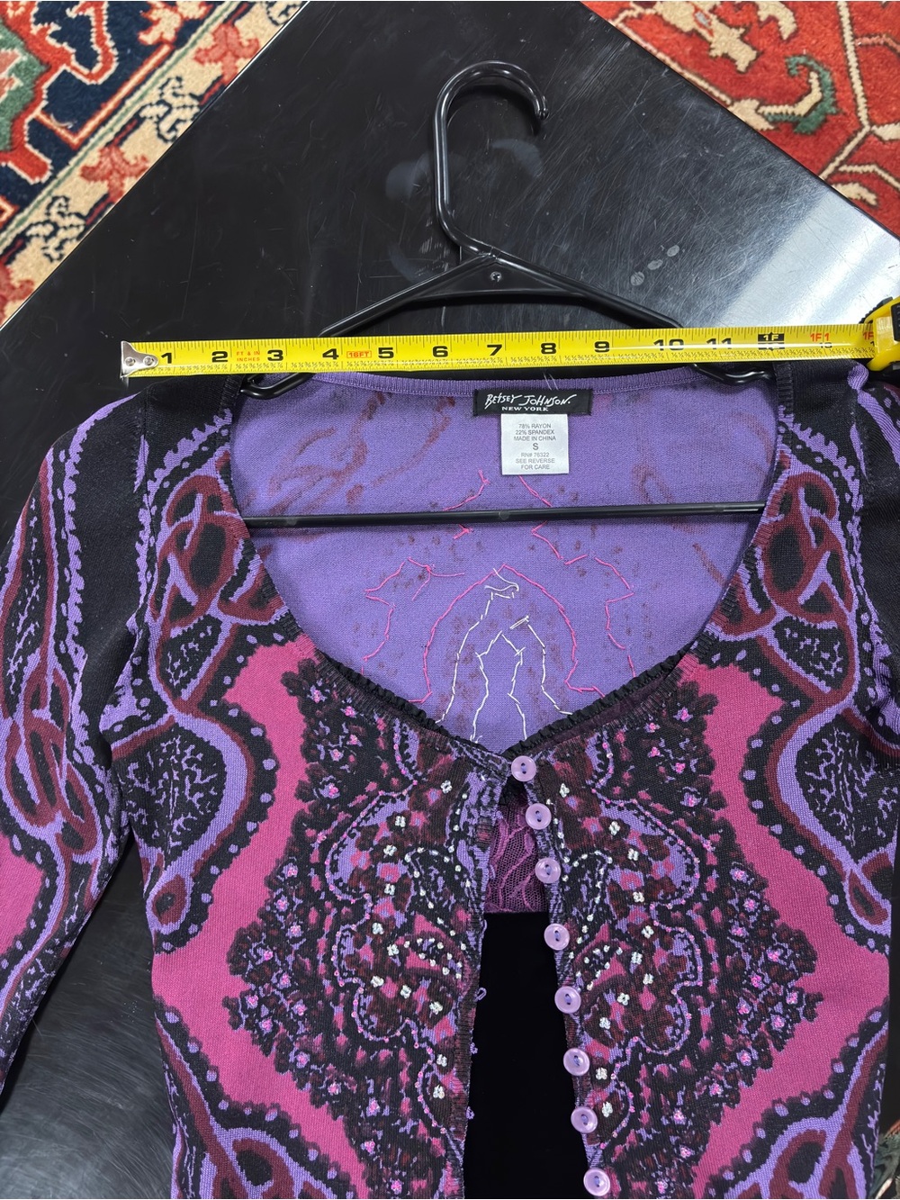 Betsey Johnson Black Slip Dress with Pink & Purple Lace Accent - Picture 7 of 16